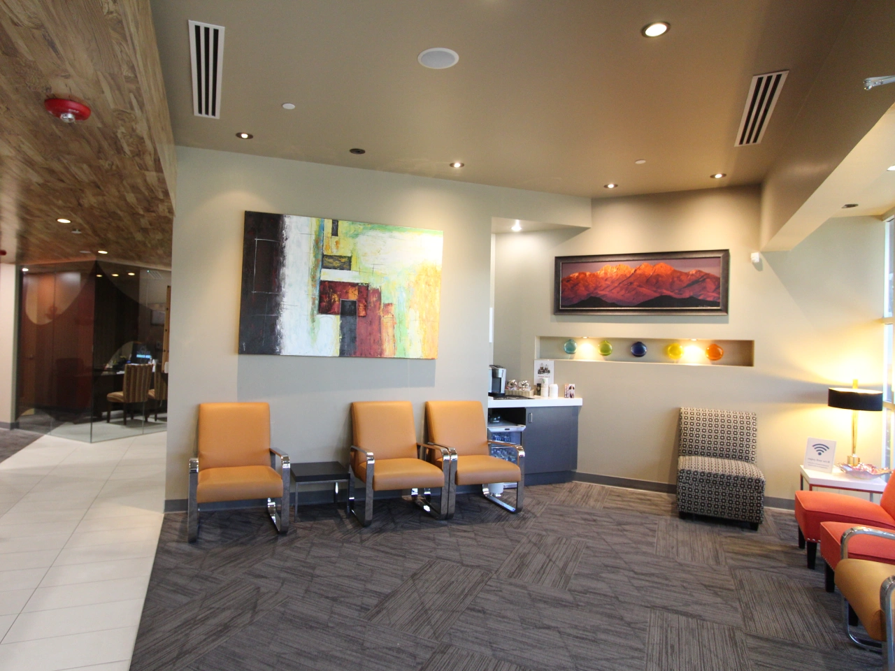 Clean and comfortable dental office waiting room