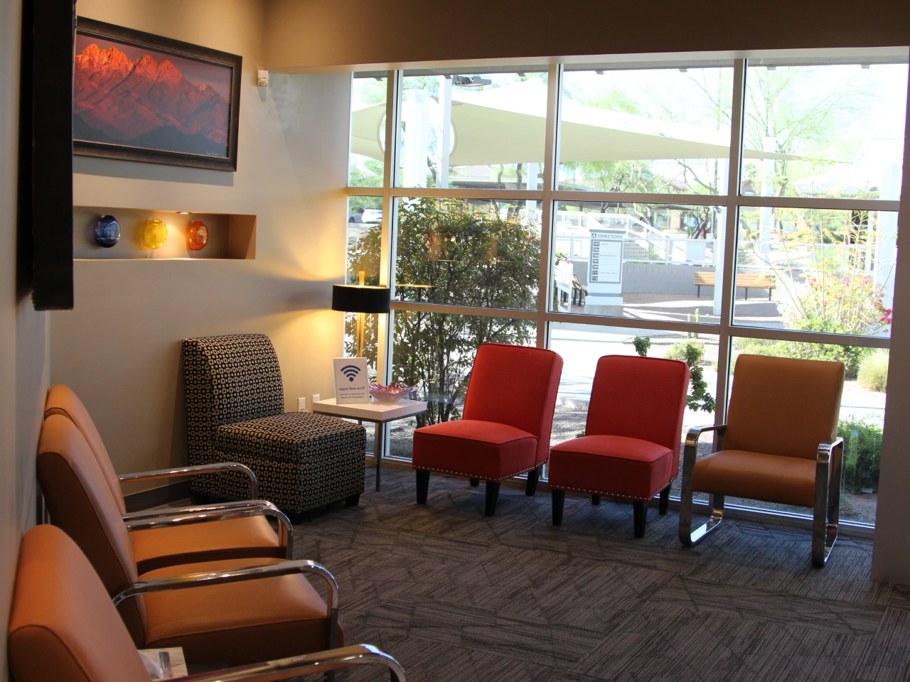 Bright and inviting dental office entrance and seating area